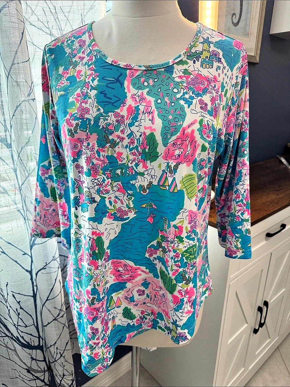 Lulu-B Floral Blouse in Blue & Pink Large